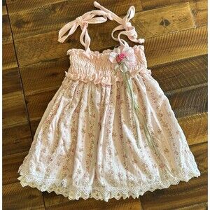 Haute Baby Size 2T 100% Cotton Floral Dress Pink Lace Smocked Ribbon Accents